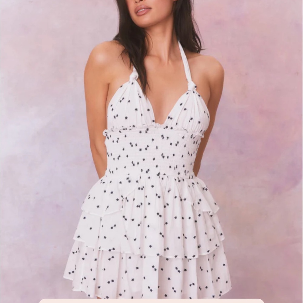 Love Shack Fancy Deanna Star Print Cotton Halter Mini Dress